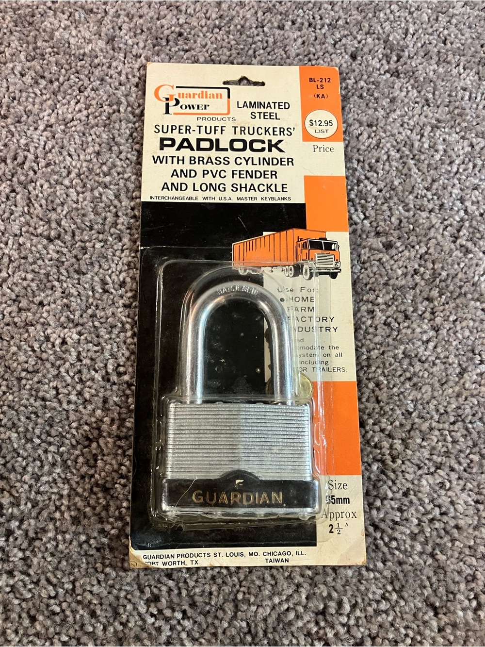 Vintage Guardian Padlock BL-212LS 2.5" 65mm Trucker Padlock New in Box!